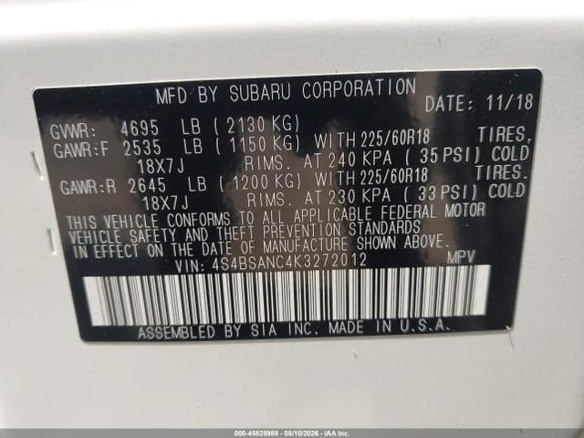 2019 SUBARU OUTBACK 2.5I LIMITED 9