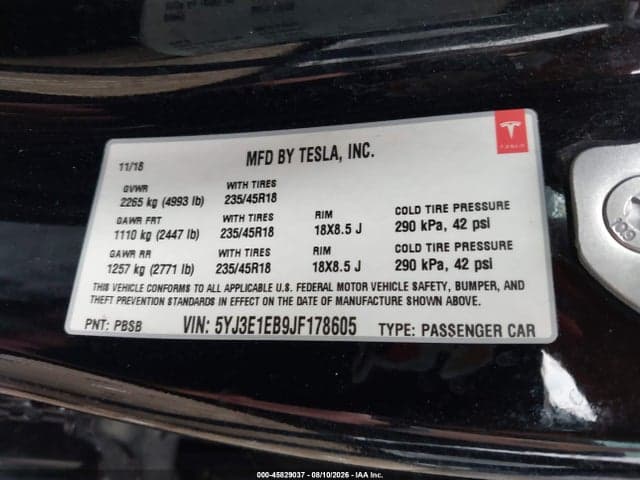 2018 TESLA MODEL 3 LONG RANGE/PERFORMANCE 8