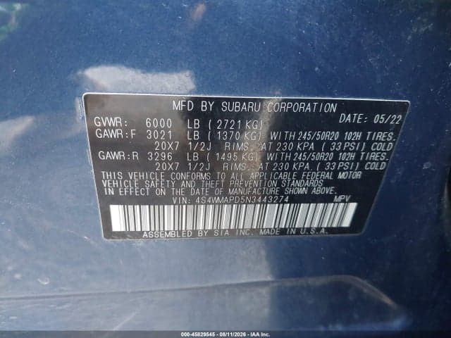 2022 SUBARU ASCENT LIMITED 9