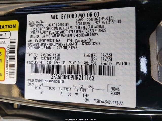 2017 FORD FUSION SE 9