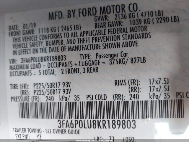 2019 FORD FUSION HYBRID SE 9