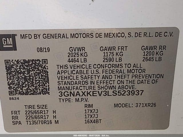 2020 CHEVROLET EQUINOX FWD LT 1.5L TURBO 9