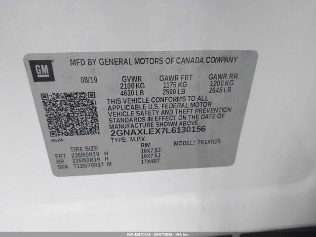 2020 CHEVROLET EQUINOX FWD LT 2.0L TURBO 9