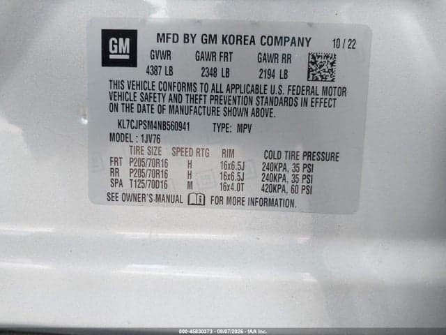2022 CHEVROLET TRAX AWD LT 9