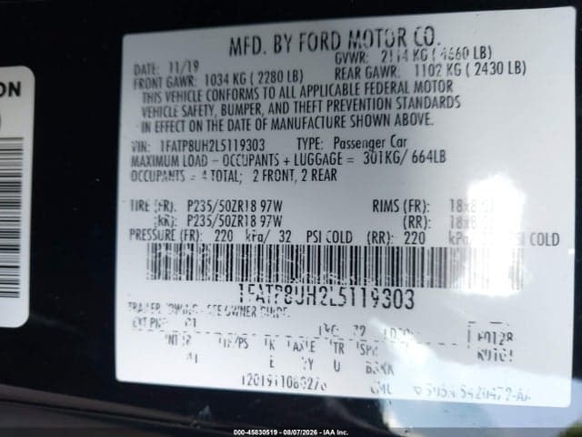 2020 FORD MUSTANG ECOBOOST PREMIUM 9