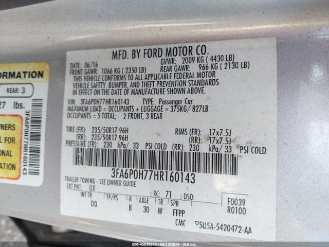 2017 FORD FUSION SE 9