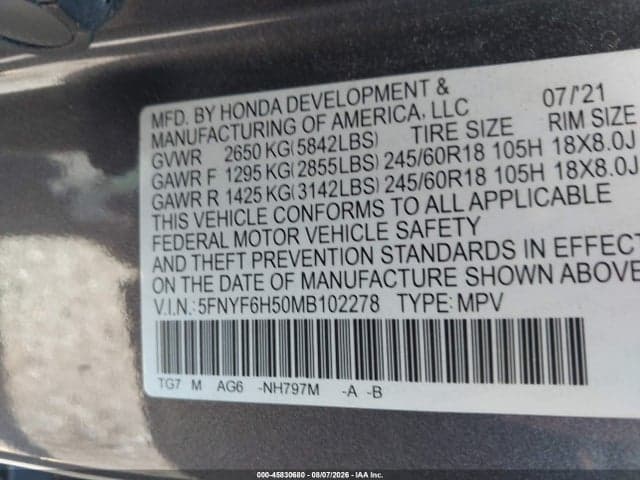 2021 HONDA PILOT AWD EX-L 9