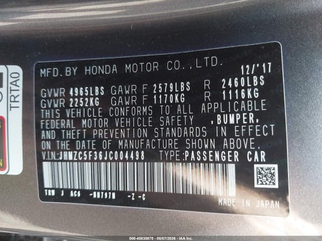 2018 HONDA CLARITY PLUG-IN HYBRID TOURING 9