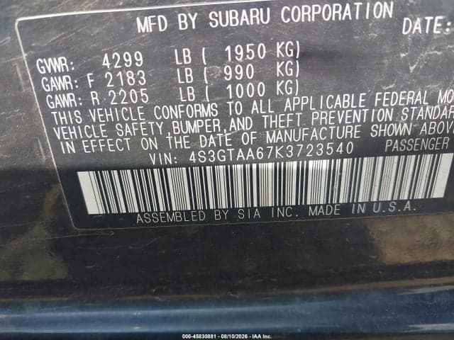 2019 SUBARU IMPREZA 2.0I 9