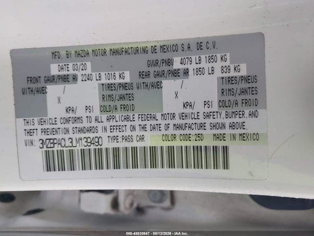 2020 MAZDA MAZDA3 SELECT PACKAGE 9