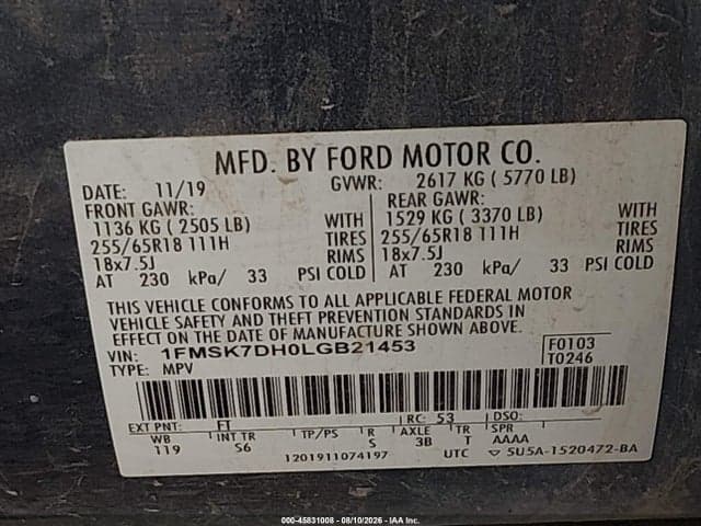 2020 FORD EXPLORER XLT 9
