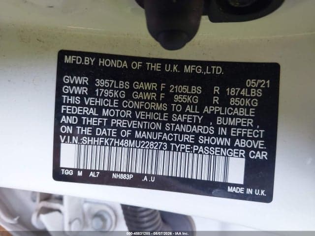2021 HONDA CIVIC SPORT 9