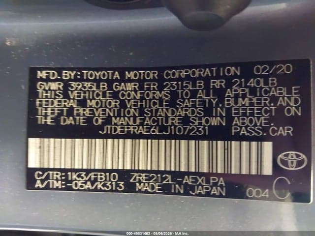 2020 TOYOTA COROLLA LE 9