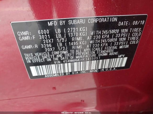 2019 SUBARU ASCENT LIMITED 9