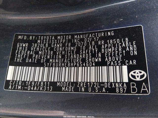 2017 TOYOTA COROLLA LE 9