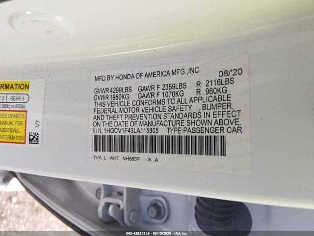 2020 HONDA ACCORD EX 9