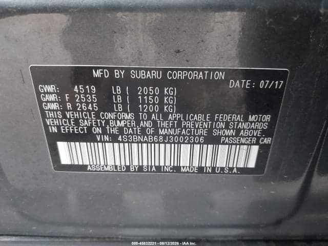 2018 SUBARU LEGACY 2.5I 9