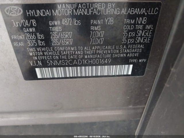 2019 HYUNDAI SANTA FE SE 9