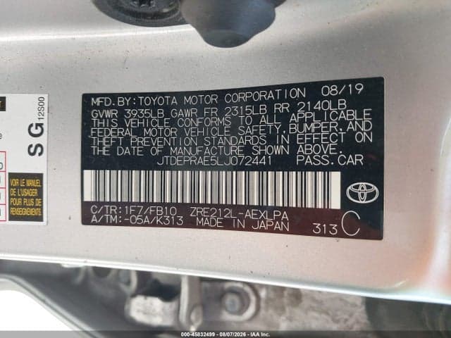 2020 TOYOTA COROLLA LE 9