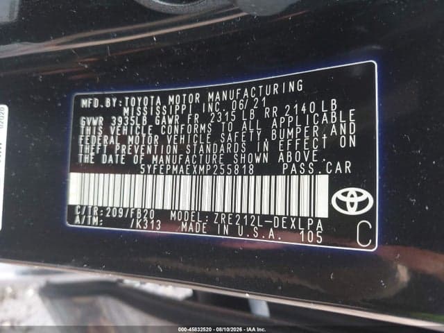 2021 TOYOTA COROLLA LE 9