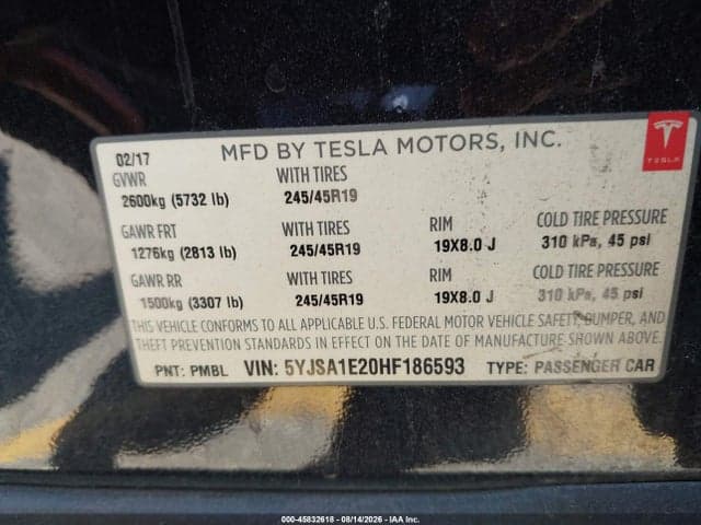 2017 TESLA MODEL S 100D/60D/75D/90D/P100D 9