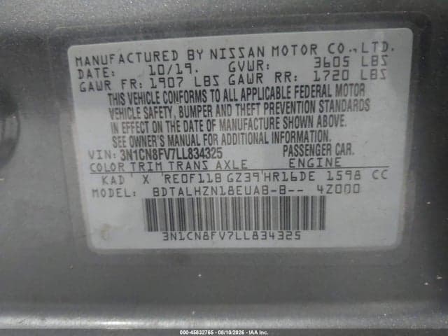 2020 NISSAN VERSA SR XTRONIC CVT 9