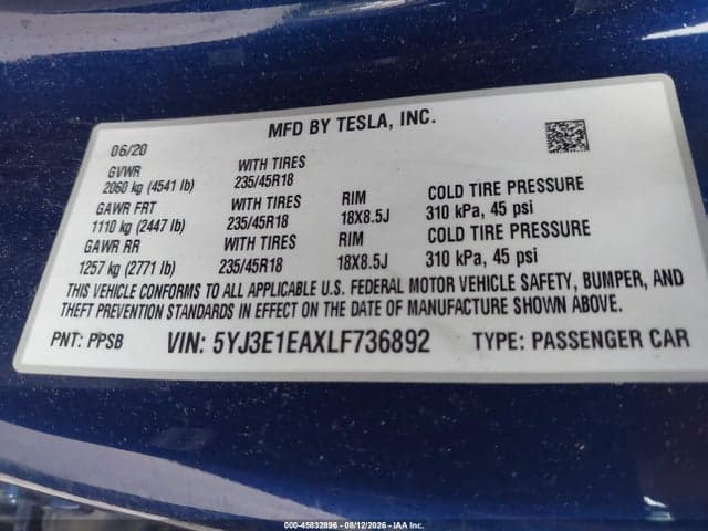 2020 TESLA MODEL 3 STANDARD RANGE PLUS REAR-WHEEL DRIVE/STANDARD RANGE REAR-WHEEL DRIVE 9