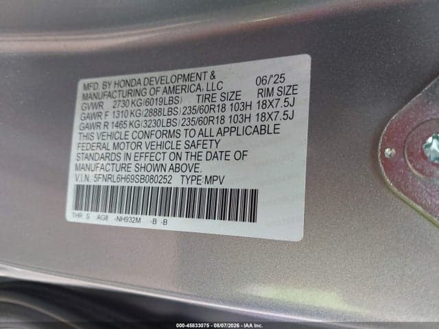 2025 HONDA ODYSSEY EX-L 9