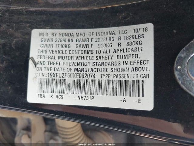 2019 HONDA CIVIC LX 9