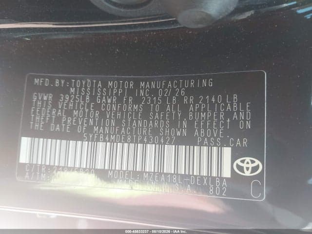 2026 TOYOTA COROLLA LE 9