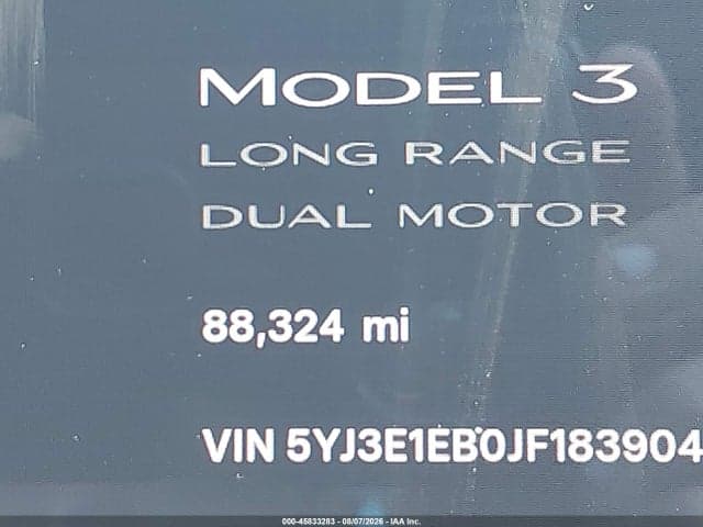2018 TESLA MODEL 3 LONG RANGE/PERFORMANCE 15