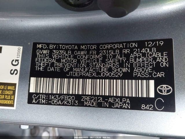 2020 TOYOTA COROLLA LE 9