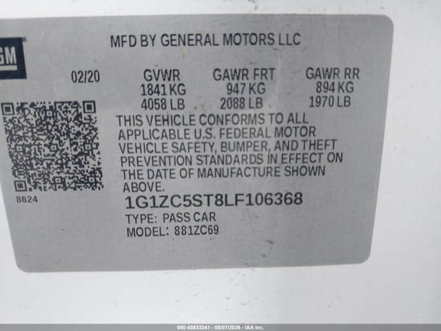 2020 CHEVROLET MALIBU FWD 1FL 9