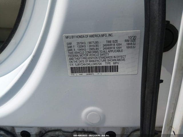 2020 ACURA MDX STANDARD 9