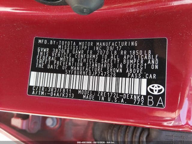 2018 TOYOTA COROLLA LE 9