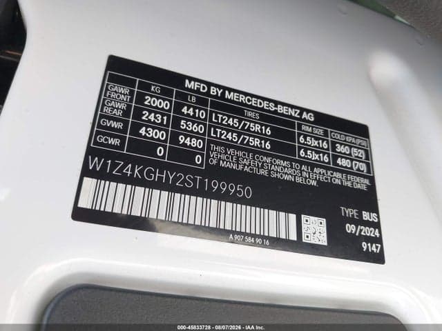 2025 MERCEDES-BENZ SPRINTER 2500 HIGH ROOF 4-CYL DIESEL 9