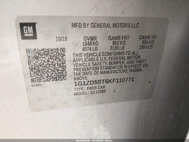 2019 CHEVROLET MALIBU LT 2