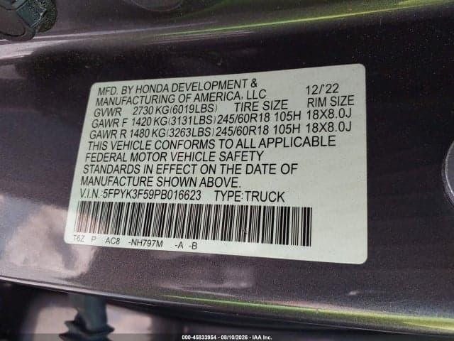 2023 HONDA RIDGELINE RTL 9