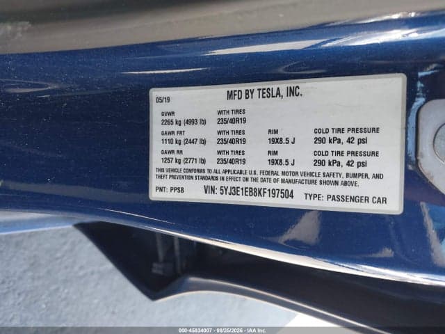 2019 TESLA MODEL 3 LONG RANGE/PERFORMANCE 9