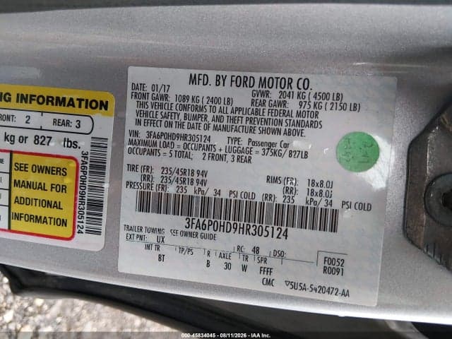 2017 FORD FUSION SE 9