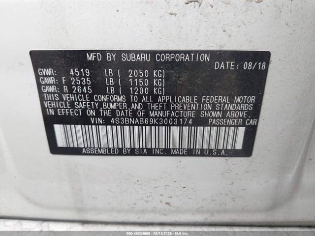 2019 SUBARU LEGACY 2.5I 9