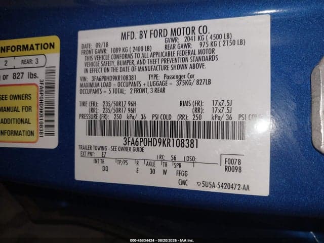 2019 FORD FUSION SE 9
