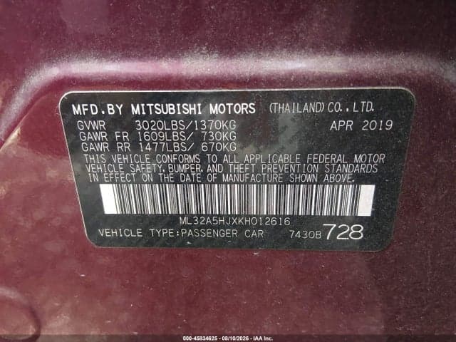 2019 MITSUBISHI MIRAGE LE 9
