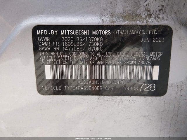 2021 MITSUBISHI MIRAGE CARBONITE EDITION/ES/LE 9