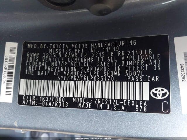2020 TOYOTA COROLLA LE 9