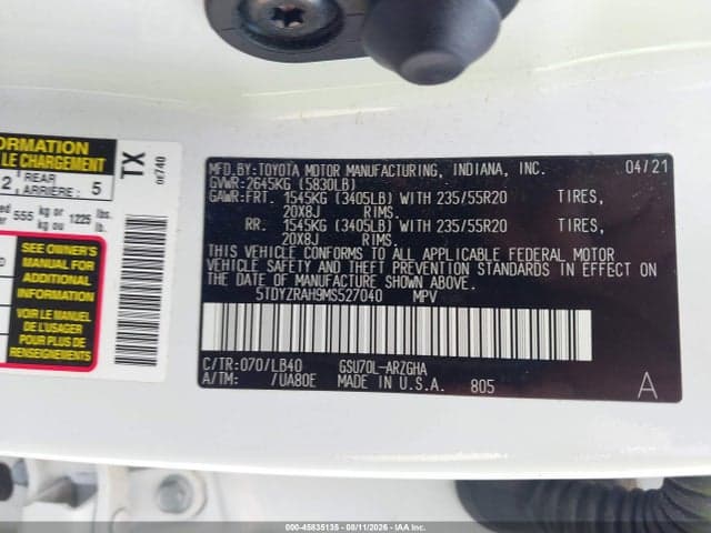 2021 TOYOTA HIGHLANDER LIMITED 9
