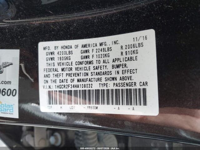 2017 HONDA ACCORD LX 9