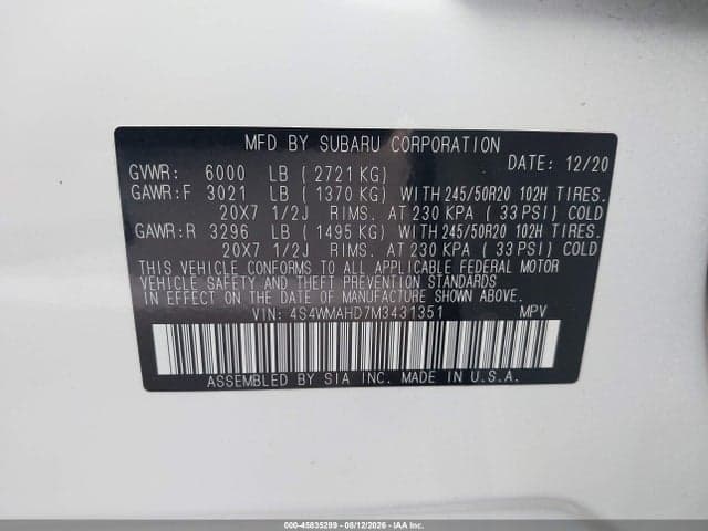 2021 SUBARU ASCENT PREMIUM 9