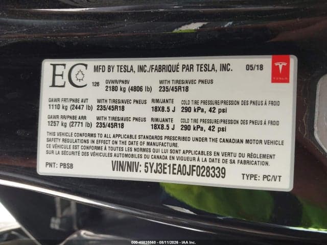 2018 TESLA MODEL 3 LONG RANGE/MID RANGE 9