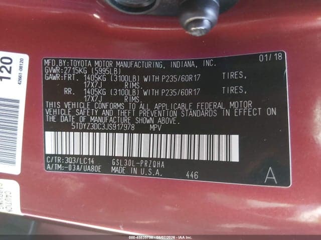 2018 TOYOTA SIENNA XLE/XLE PREMIUM/LIMITED/LIMITED PREMIUM 9